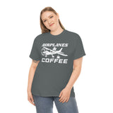 Airplanes And Coffee - White - Unisex Heavy Cotton Tee
