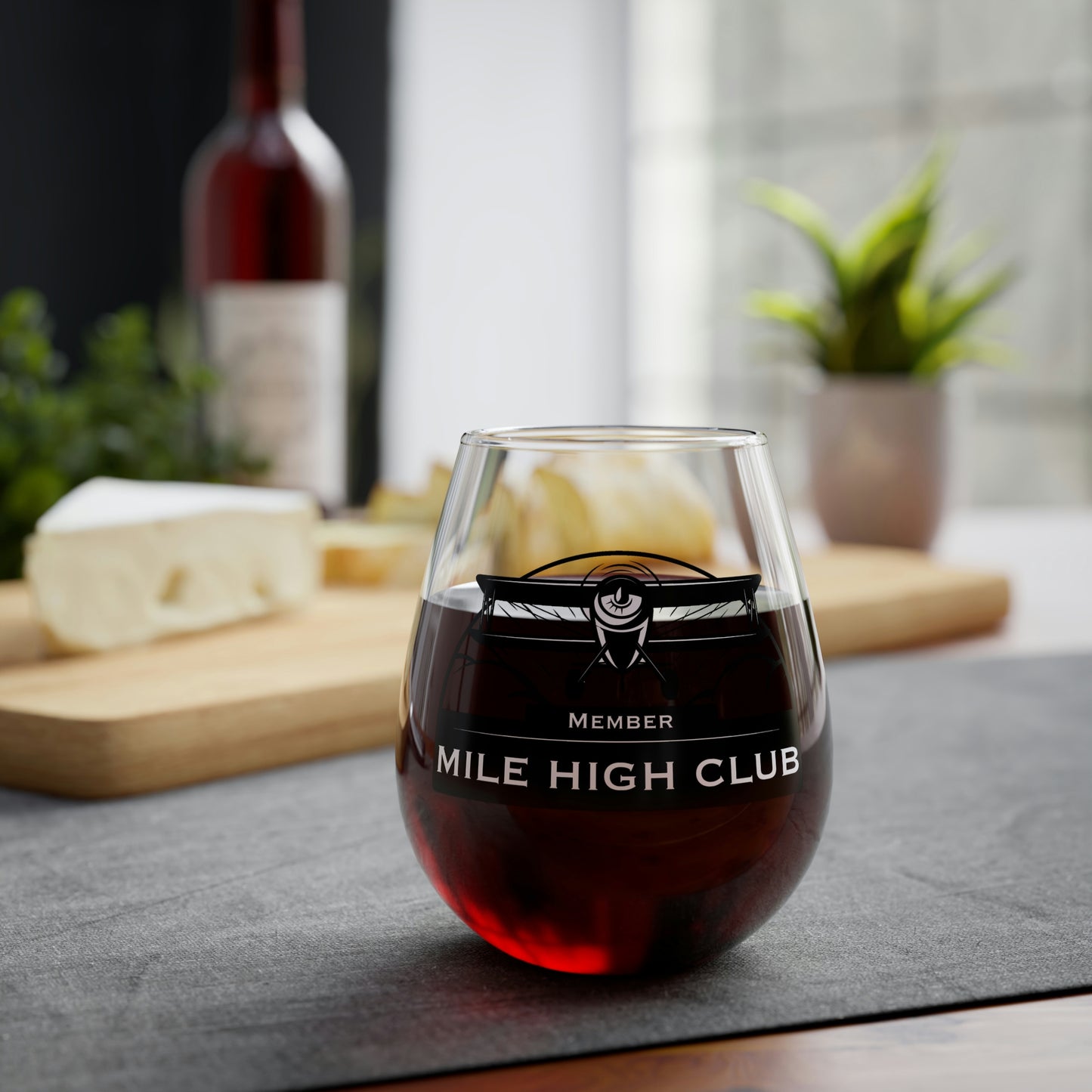 Mile High Club - Biplane - Black - Stemless Wine Glass, 11.75oz