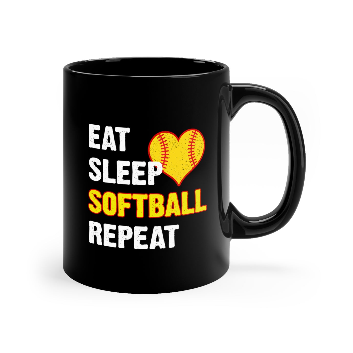 Eat - Sleep - Softball - Repeat - 11oz Black Mug