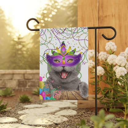 Cat - Mardi Gras - 12" x 18" Garden Flag