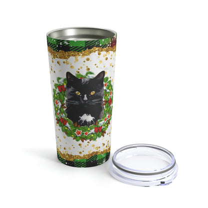 Black Cat - Christmas Wreath - Tumbler 20oz