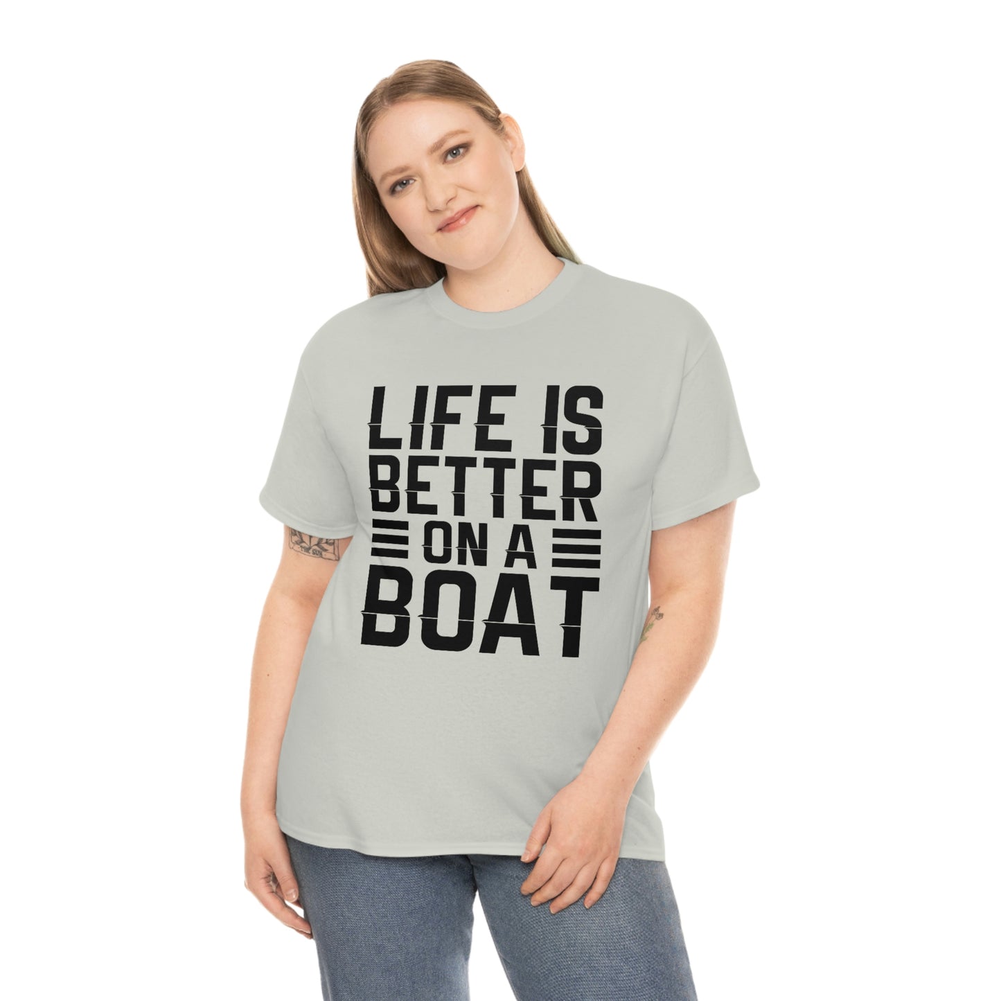 Life Is better On A Boat - Black - Unisex Heavy Cotton Tee