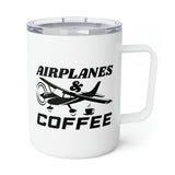 Airplanes And Coffee - Black - Insulated Coffee Mug, 10oz