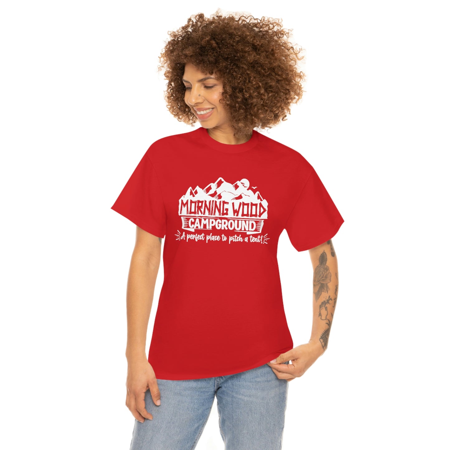 Morning Wood Campground - White - Unisex Heavy Cotton Tee