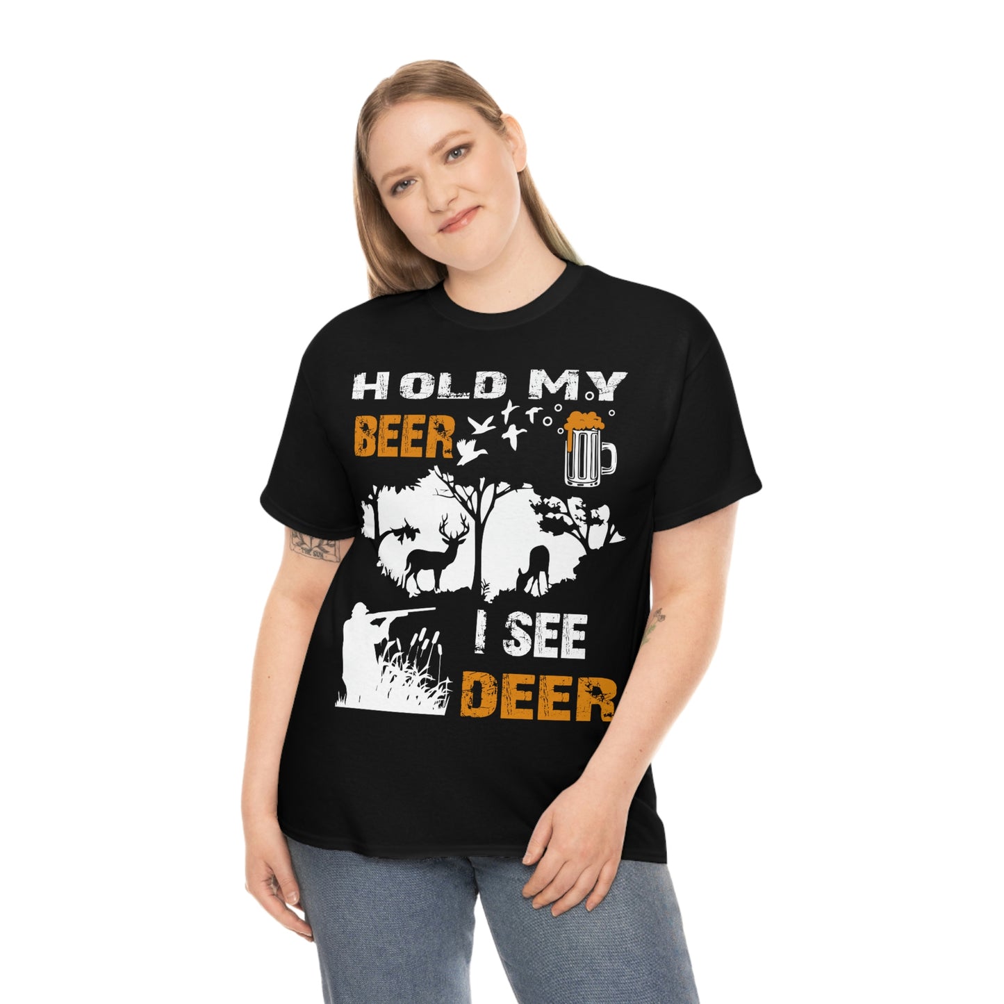 Hold My Beer, I See Deer - Unisex Heavy Cotton Tee