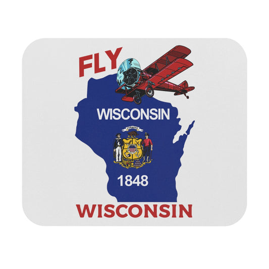 Fly Wisconsin - State Flag - Biplane - Mouse Pad (Rectangle)