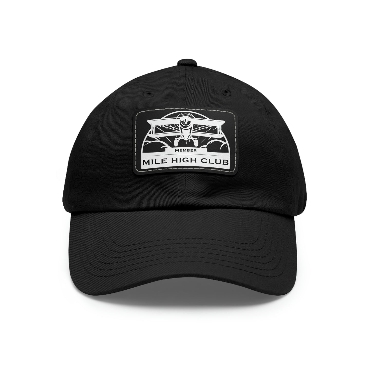 Mile High Club - Biplane - White - Dad Hat with Leather Patch