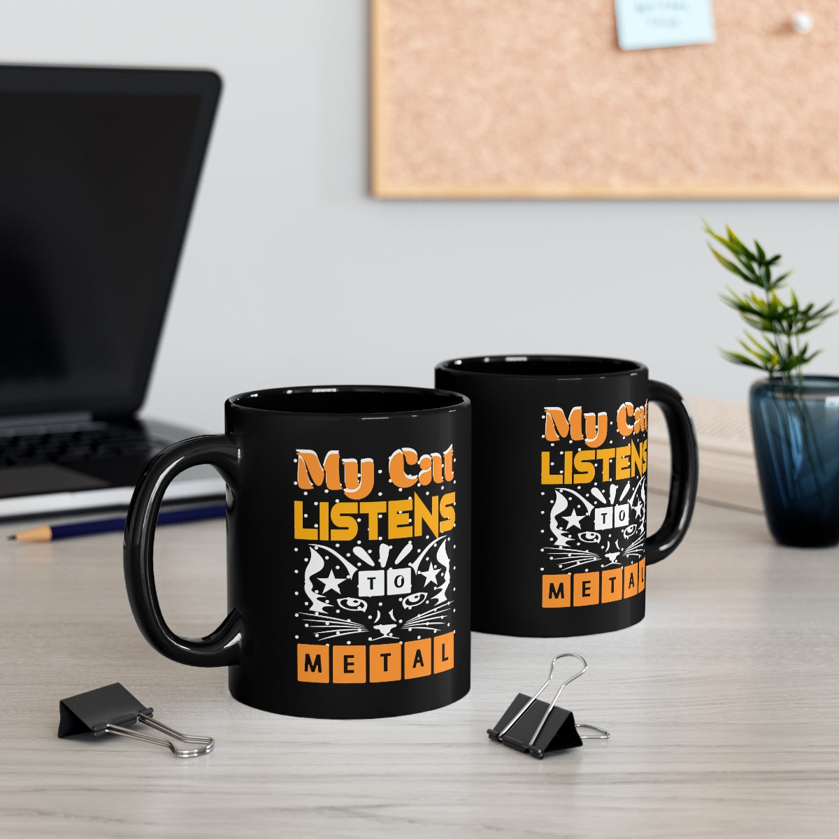 My Cat Listens To Metal - 11oz Black Mug