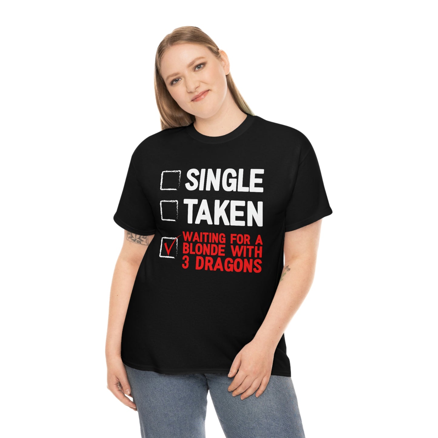 Waiting For A Blonde With Three Dragons - Unisex Heavy Cotton Tee