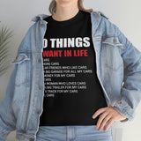 10 Things I Want In Life - Cars - Unisex Heavy Cotton Tee