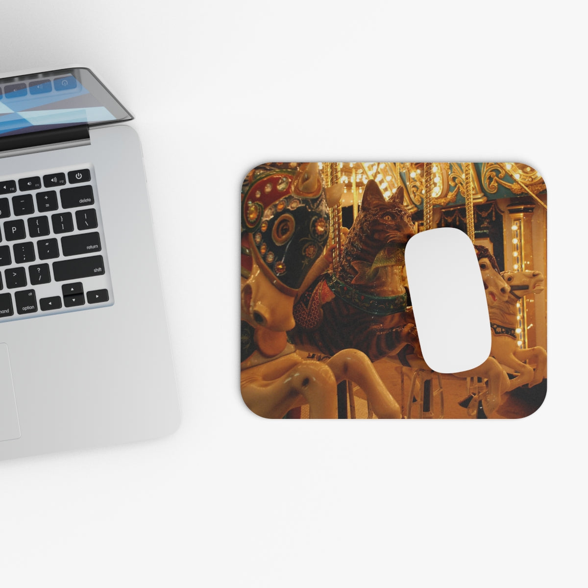 Merry-Go-Around - Horses And Cat - Mouse Pad (Rectangle)