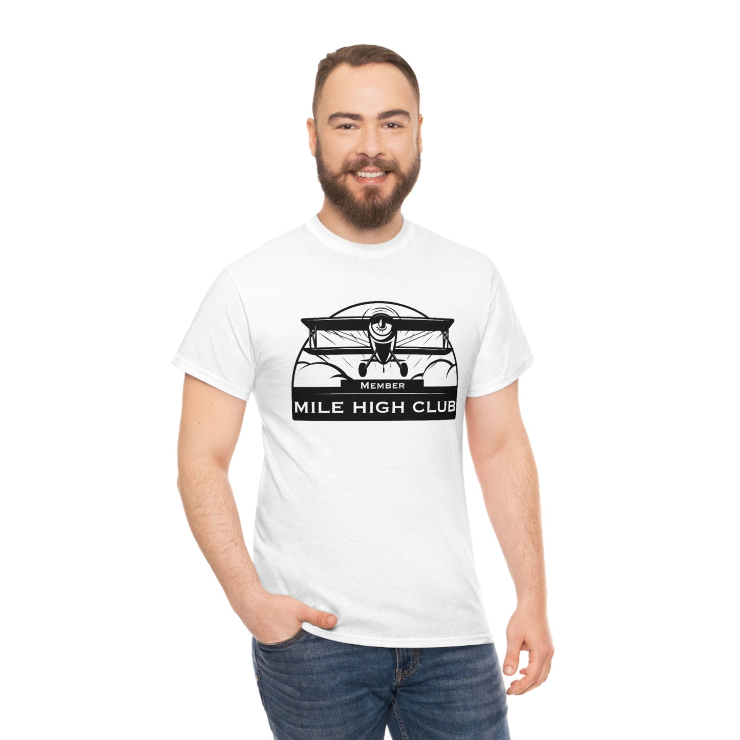 Mile High Club - Biplane - Black - Unisex Heavy Cotton Tee