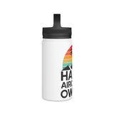 Happy Aircraft Owner - Retro - Stainless Steel Water Bottle, Handle Lid - 12 oz.