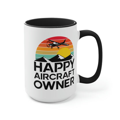 Happy Aircraft Owner - Retro - Two-Tone Coffee Mugs, 15oz