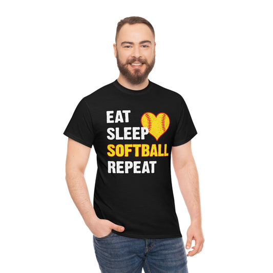 Eat - Sleep - Softball - Repeat - Unisex Heavy Cotton Tee