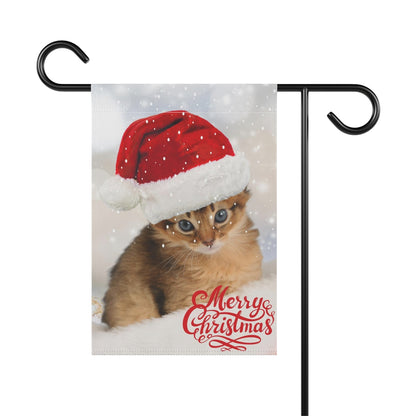 Cat - Santa Hat - 12" x 18" Garden Flag