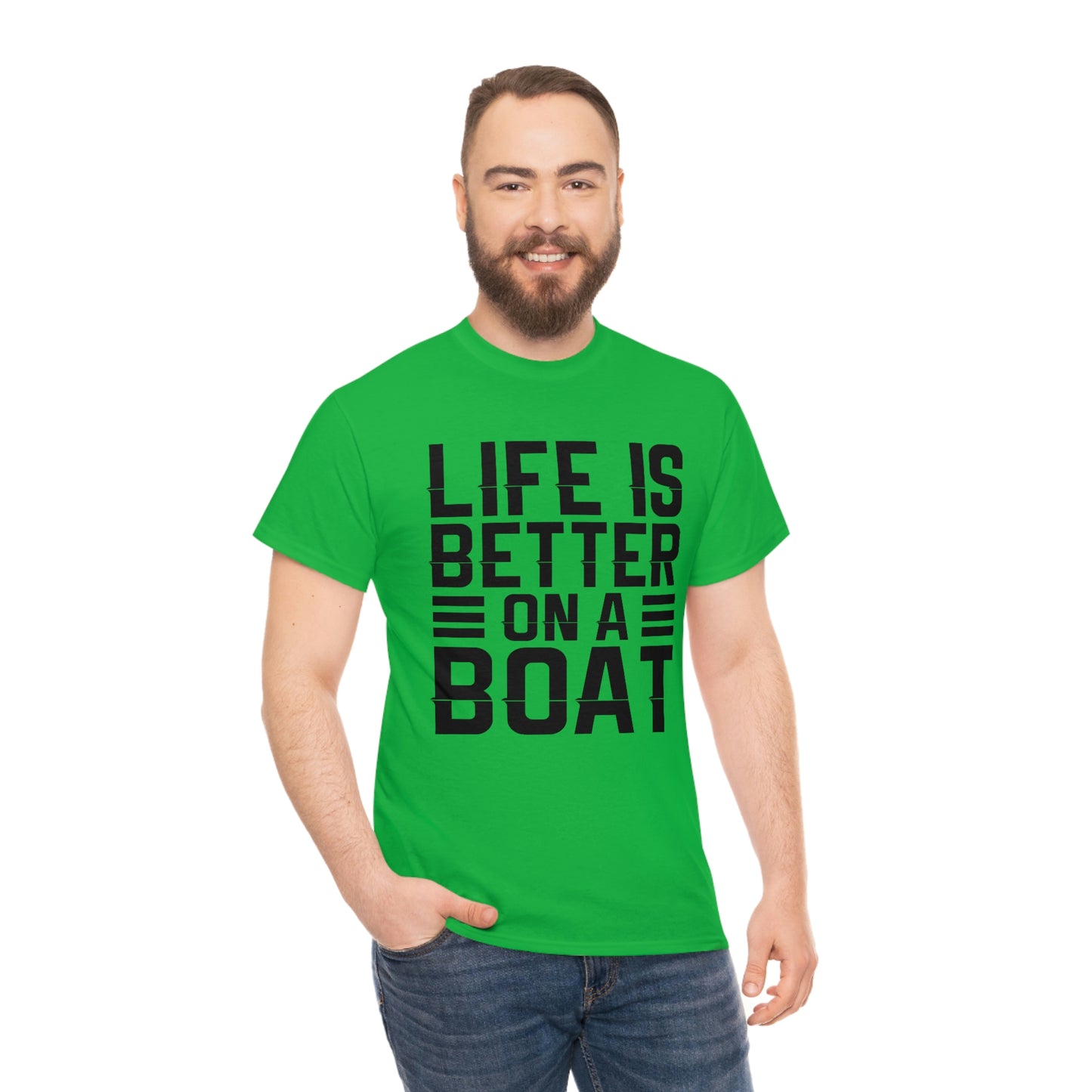 Life Is better On A Boat - Black - Unisex Heavy Cotton Tee