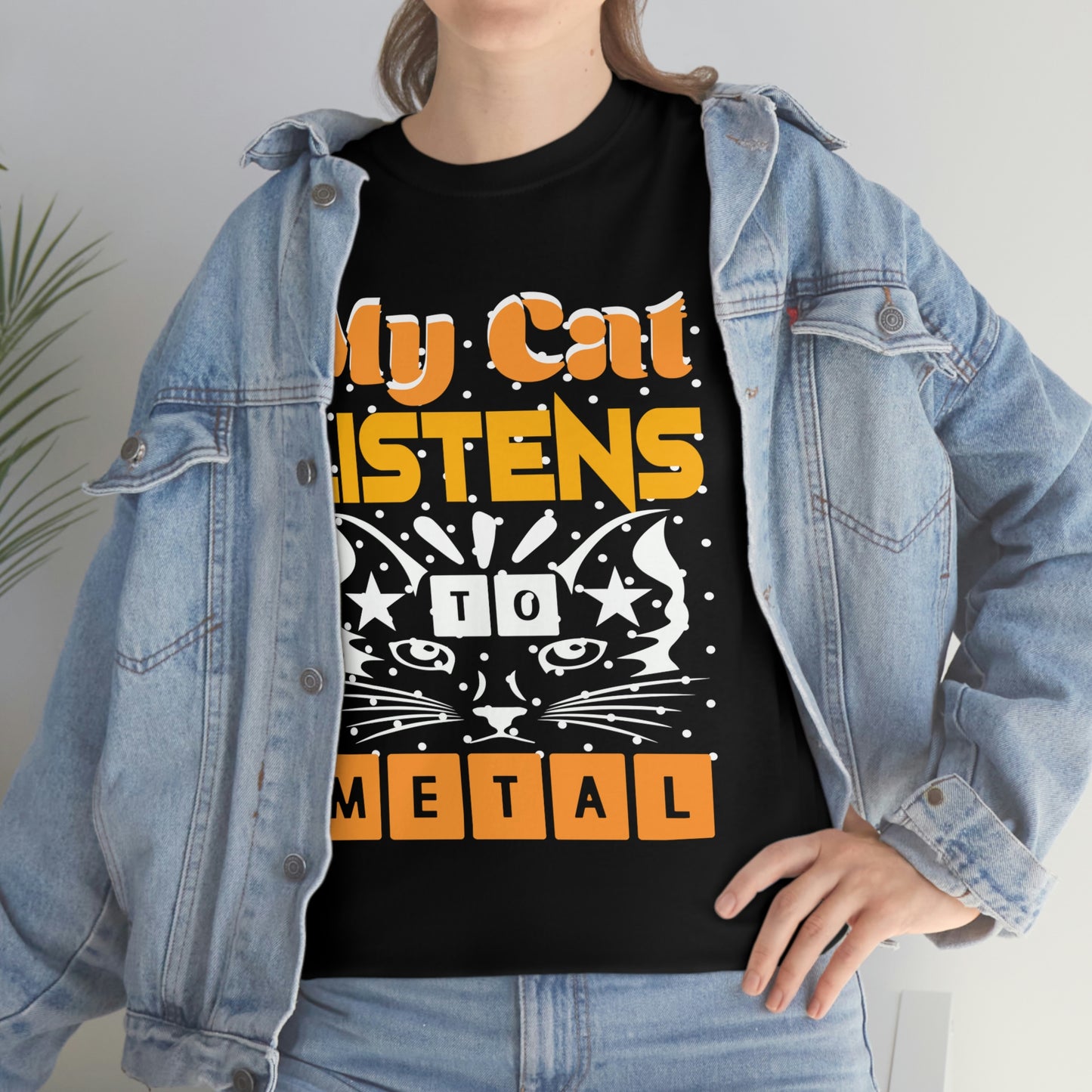 My Cat Listens To Metal - Unisex Heavy Cotton Tee