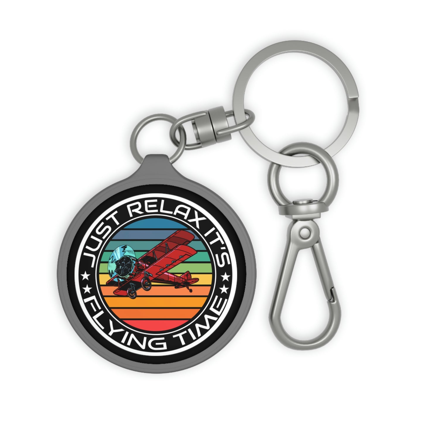 Just Relax - Flying Time - Biplane - Keyring Tag