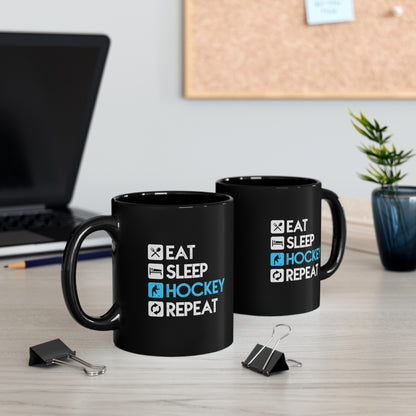 Eat - Sleep - Hockey - Repeat - 11oz Black Mug