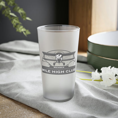 Mile High Club - Biplane - Black - Frosted Pint Glass, 16oz