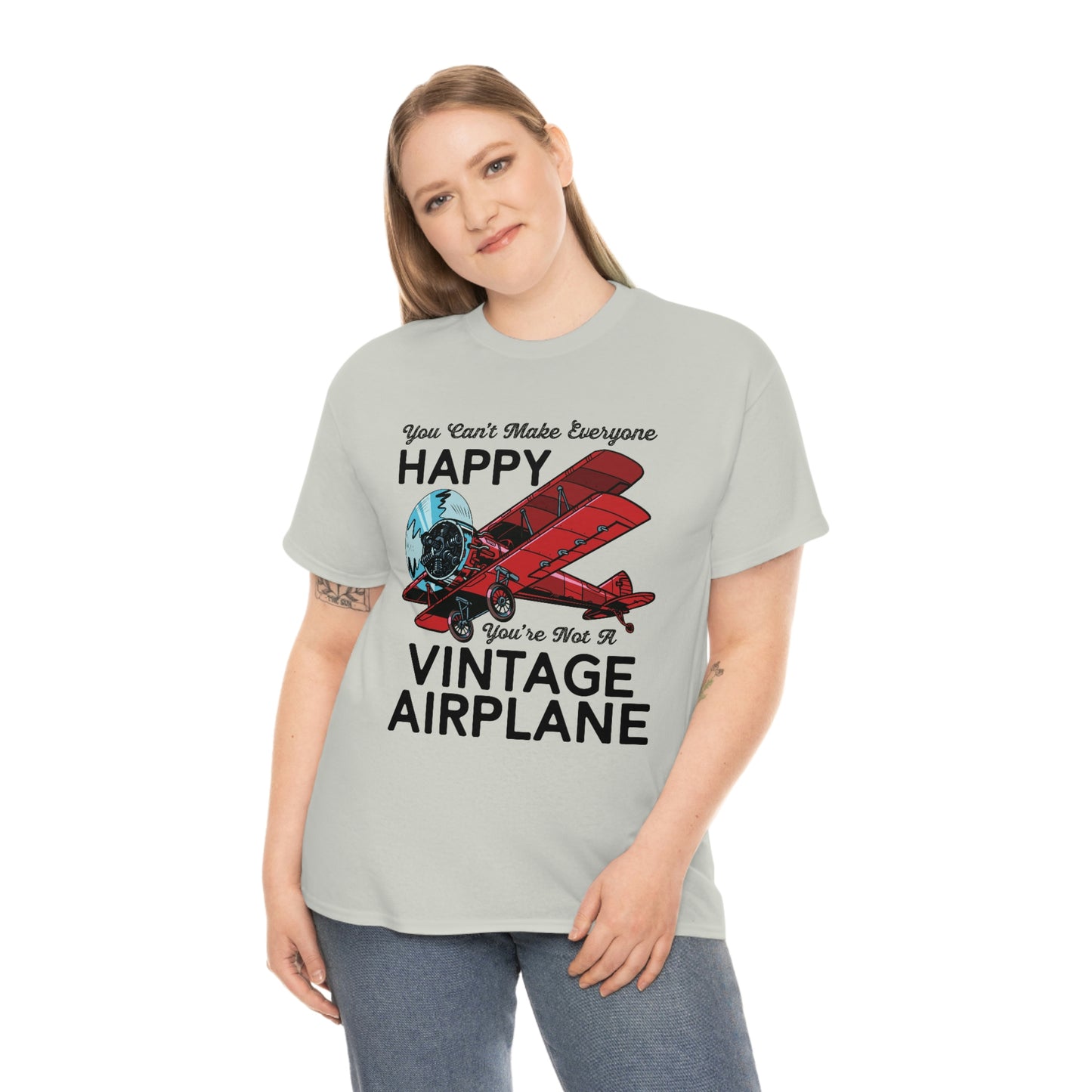 You Can't Make Everyone Happy - Biplane - Black - Unisex Heavy Cotton Tee