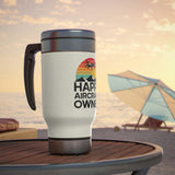 Happy Aircraft Owner - Retro - Stainless Steel Travel Mug with Handle, 14oz