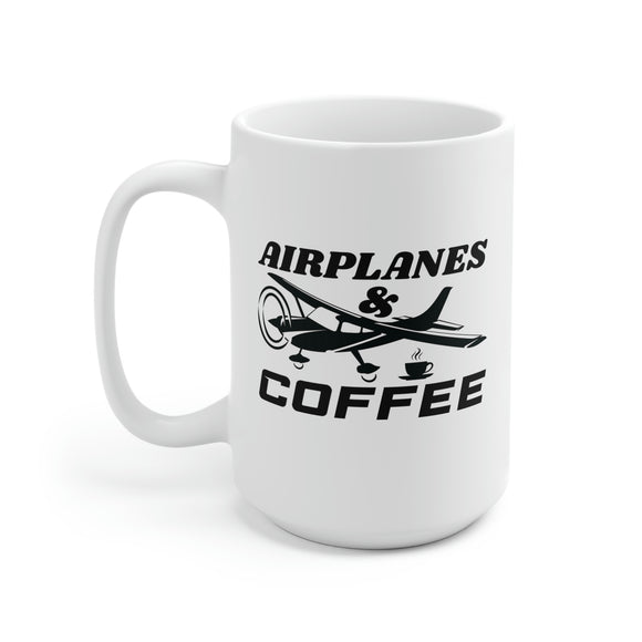 Airplanes And Coffee - Black - Ceramic Mug 15oz