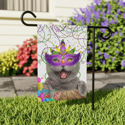 Cat - Mardi Gras - 12" x 18" Garden Flag