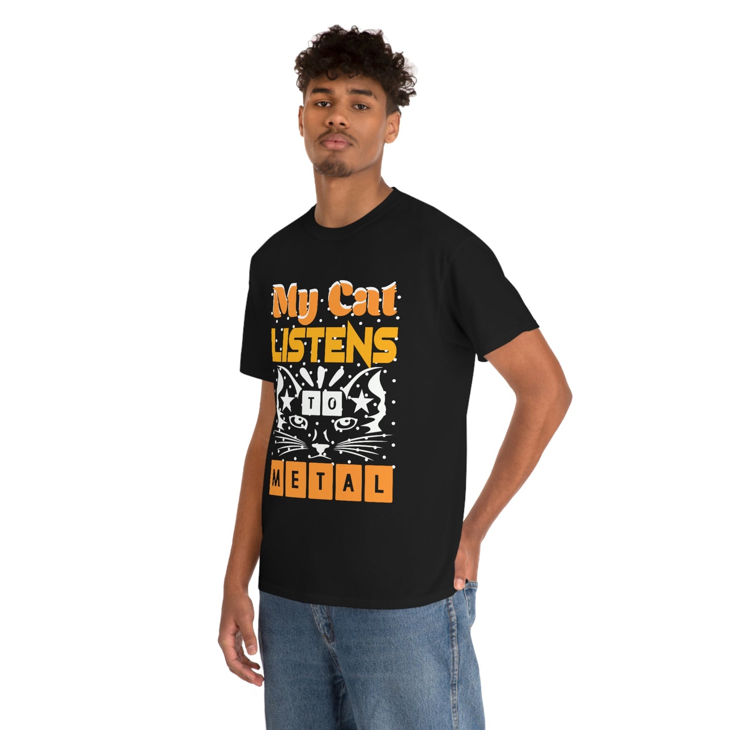 My Cat Listens To Metal - Unisex Heavy Cotton Tee