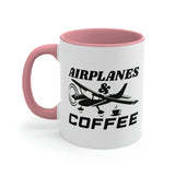 Airplanes And Coffee - Black - Accent Coffee Mug, 11oz
