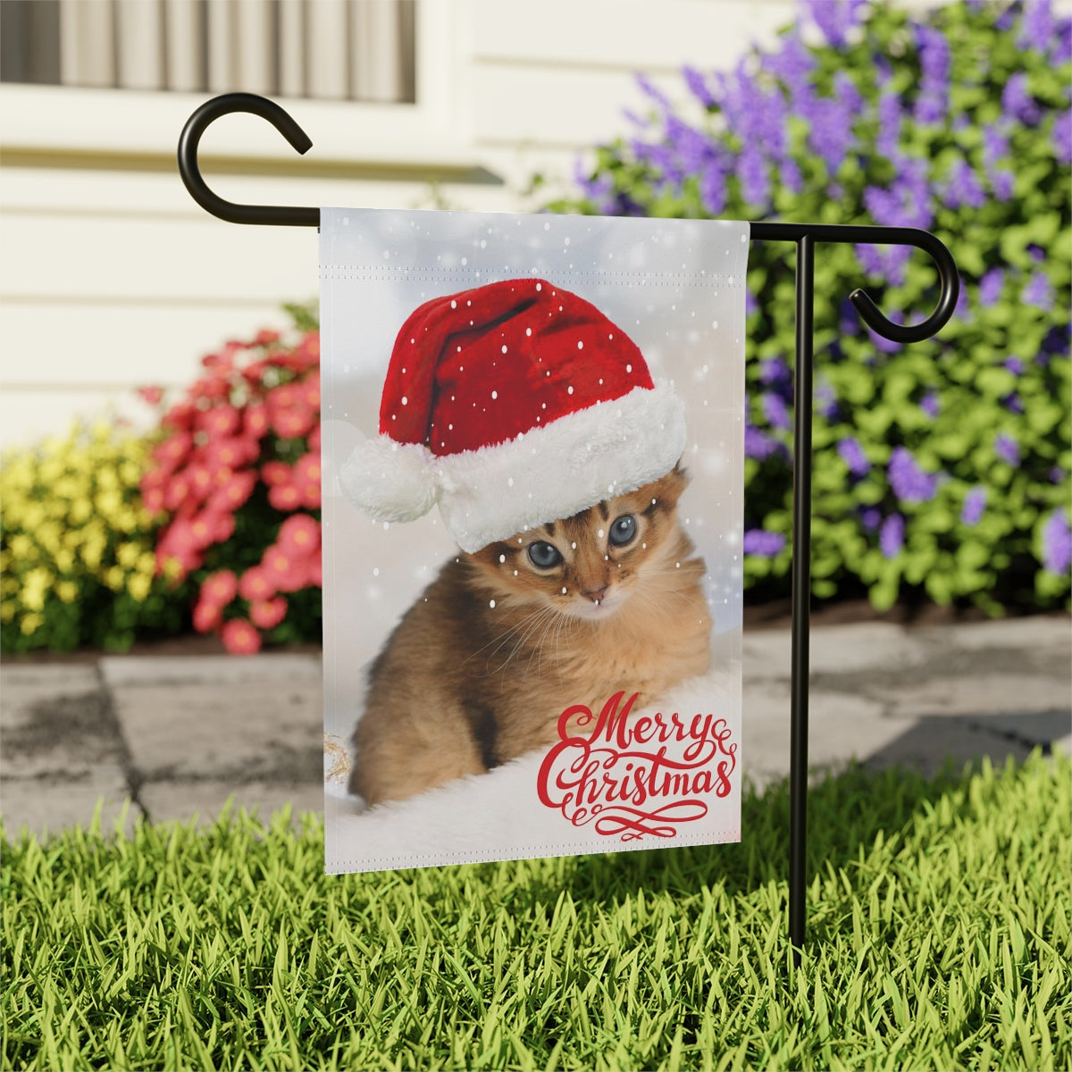 Cat - Santa Hat - 12" x 18" Garden Flag