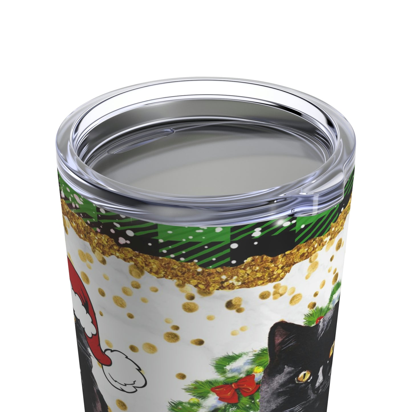 Black Cat - Christmas Wreath - Tumbler 20oz