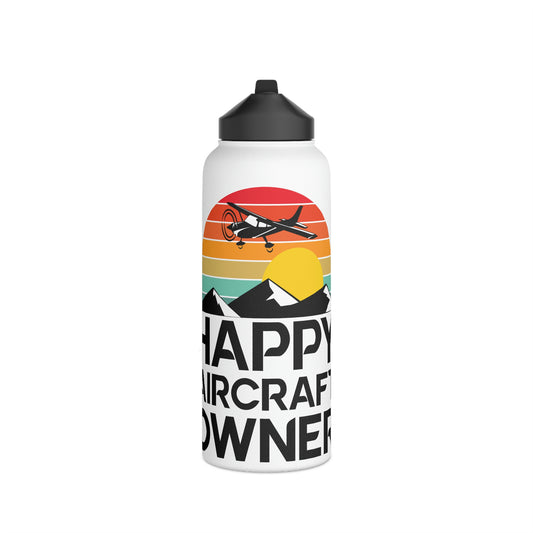 Happy Aircraft Owner - Retro - Stainless Steel Water Bottle, Standard Lid - 32 oz.