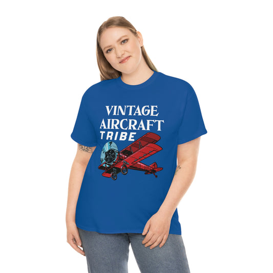 Vintage Aircraft Tribe - Biplane - White - Unisex Heavy Cotton Tee