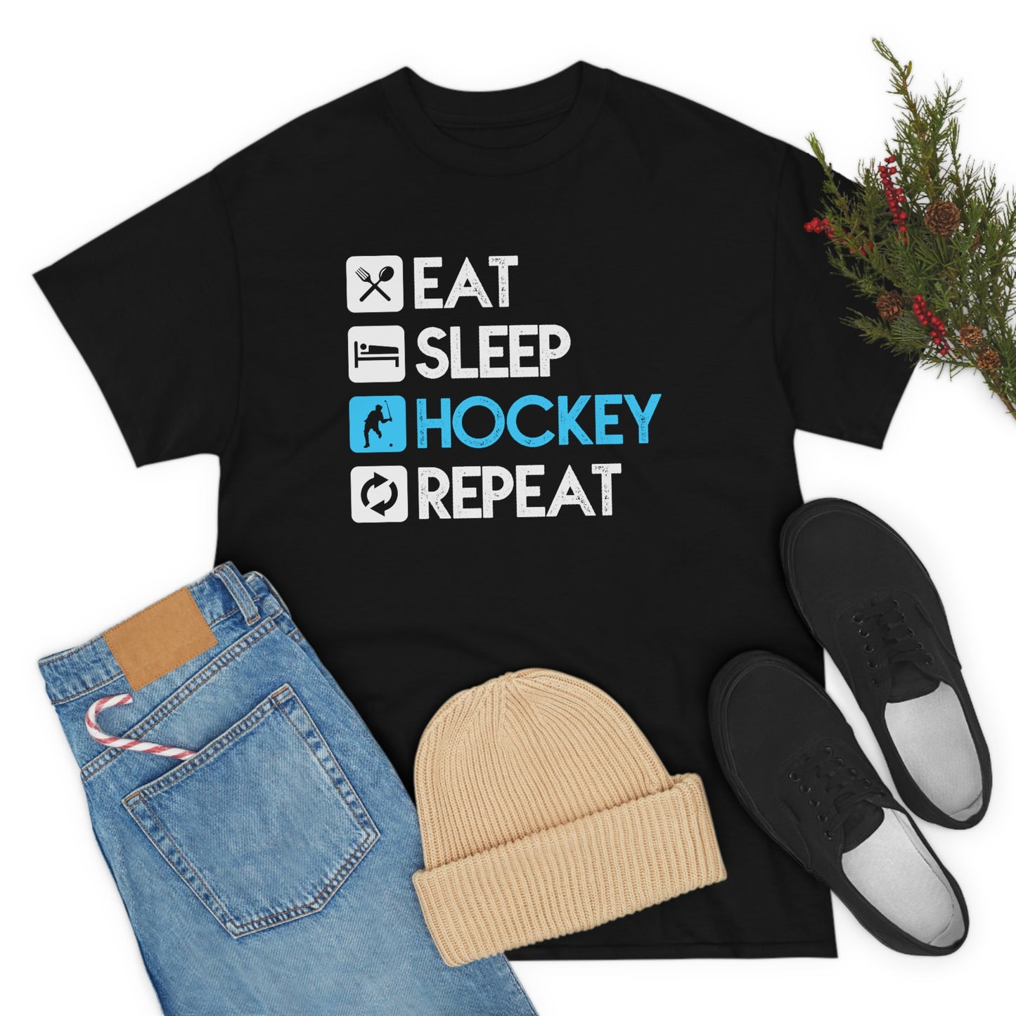 Eat - Sleep - Hockey - Repeat - Unisex Heavy Cotton Tee