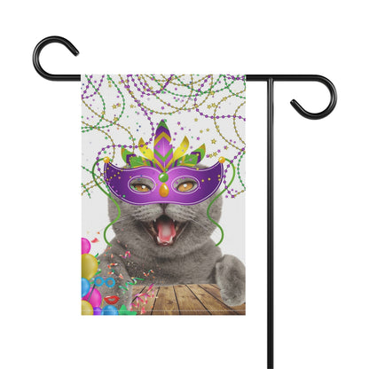 Cat - Mardi Gras - 12" x 18" Garden Flag