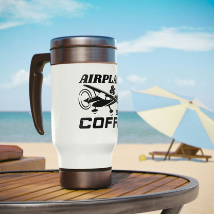 Airplanes And Coffee - Black - Stainless Steel Travel Mug with Handle, 14oz