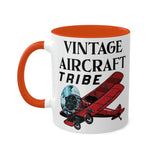 Vintage Aircraft Tribe - Biplane - White - Colorful Mugs, 11oz
