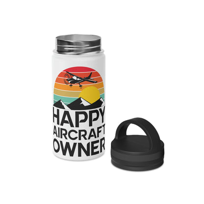 Happy Aircraft Owner - Retro - Stainless Steel Water Bottle, Handle Lid - 12 oz.