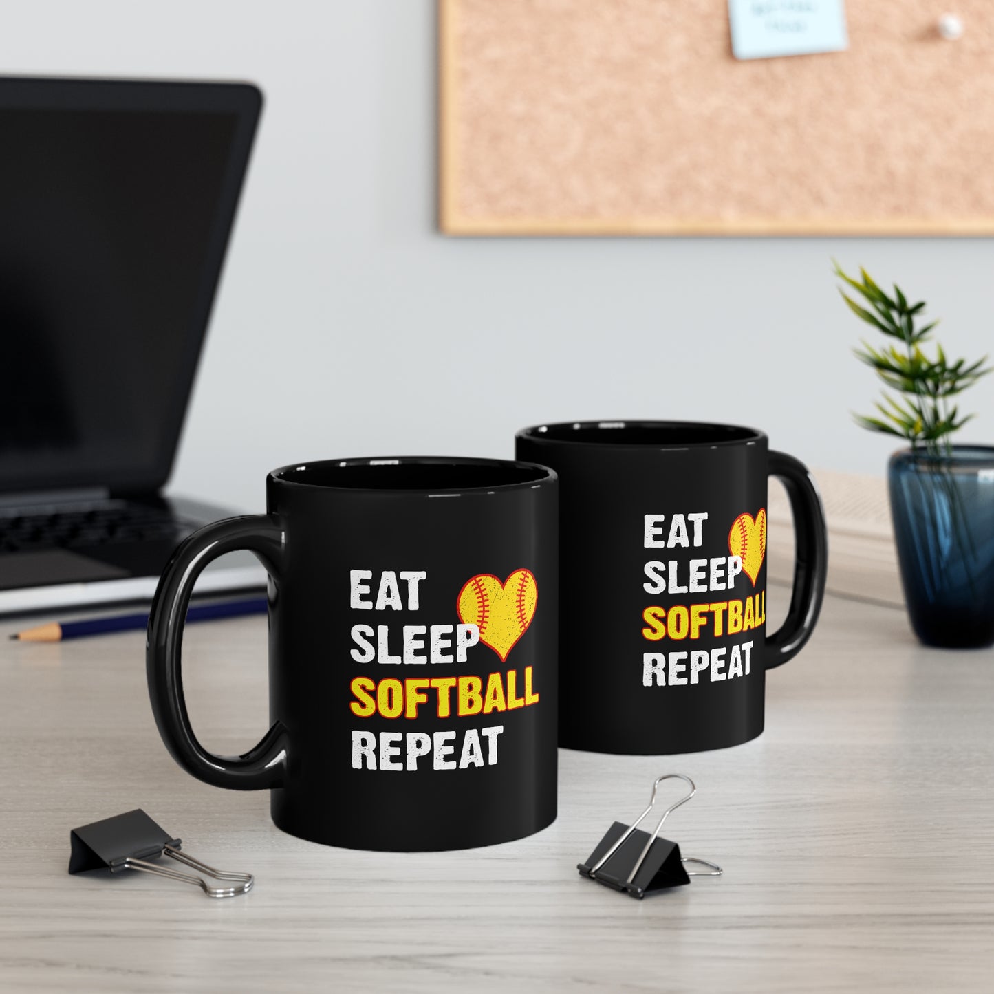 Eat - Sleep - Softball - Repeat - 11oz Black Mug