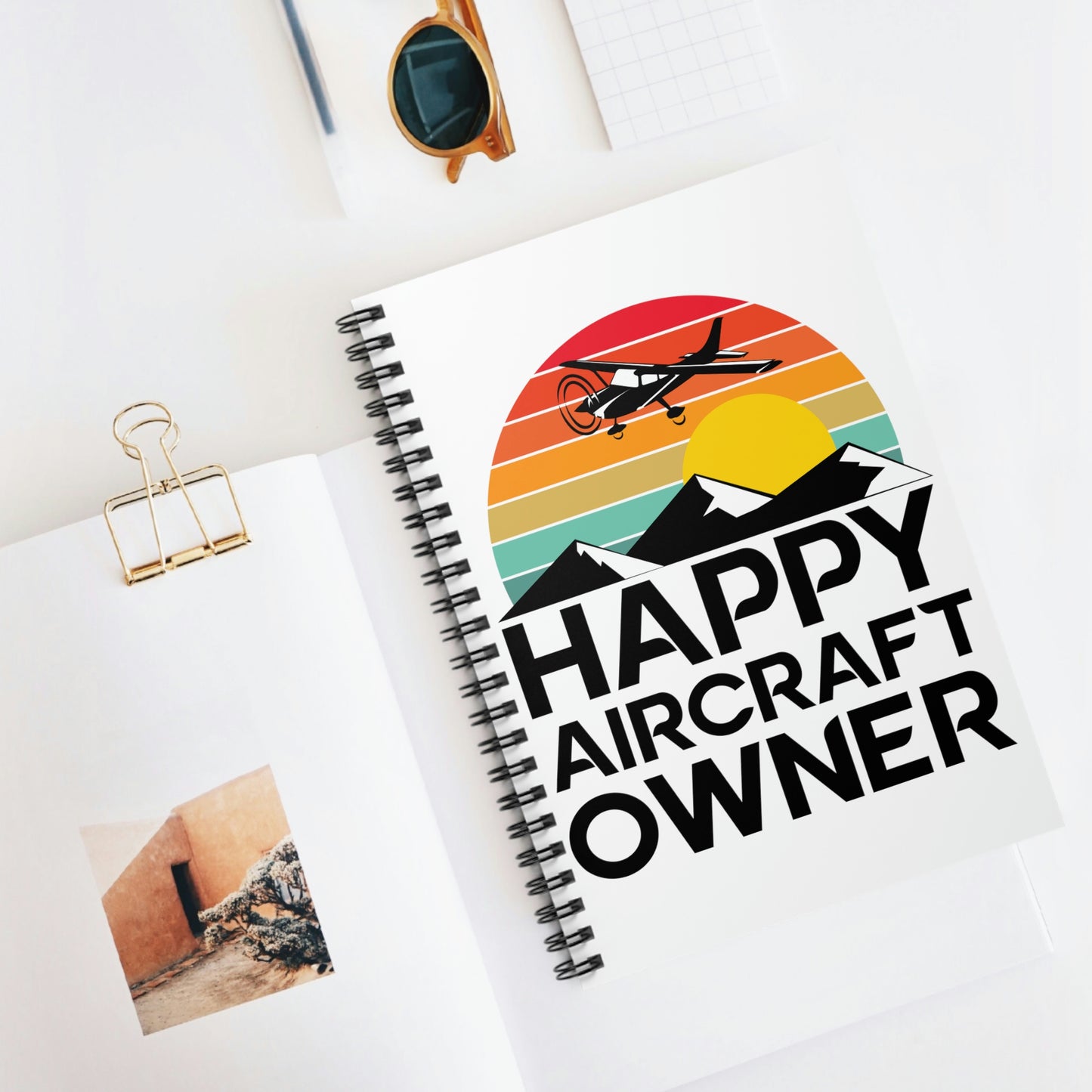 Happy Aircraft Owner - Retro - Spiral Notebook - Ruled Line