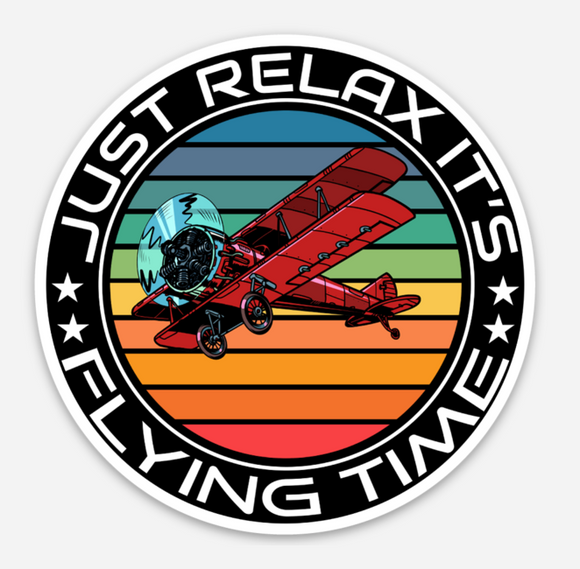 Just Relax - Flying Time - Biplane - Circle Vinyl Sticker
