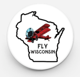 Fly Wisconsin - State - Biplane - 1" Round Button