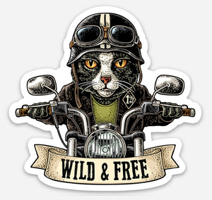 Wild & Free - Motorcycle Cat - Magnet