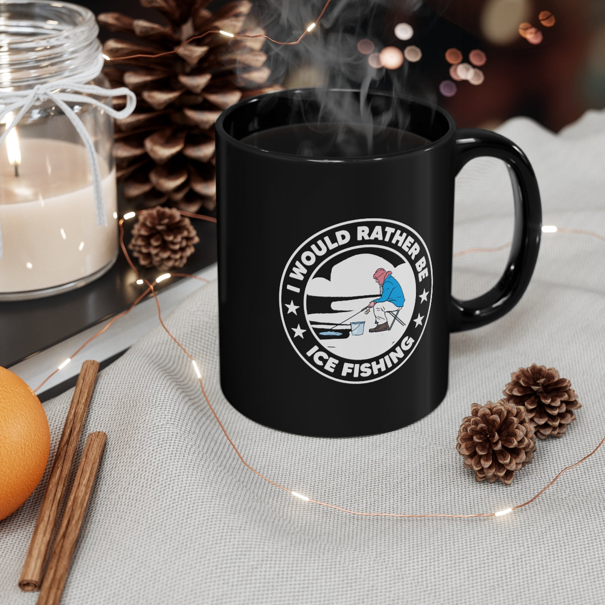 I would Rather Be Ice Fishing - 11oz Black Mug