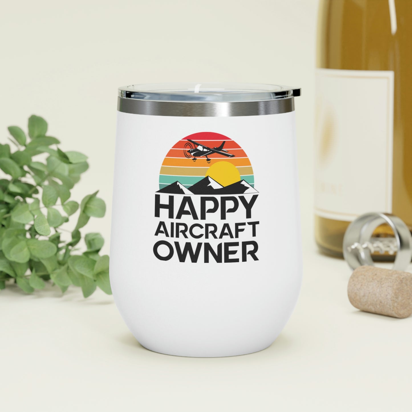 Happy Aircraft Owner - Retro - 12oz Insulated Wine Tumbler