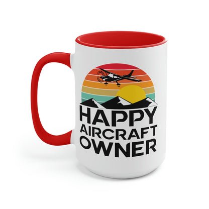 Happy Aircraft Owner - Retro - Two-Tone Coffee Mugs, 15oz