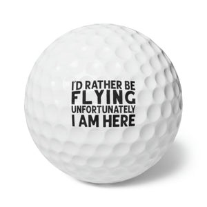 I'd Rather Be Flying Unfortunately I Am Here - Black - Golf Balls, 6pcs