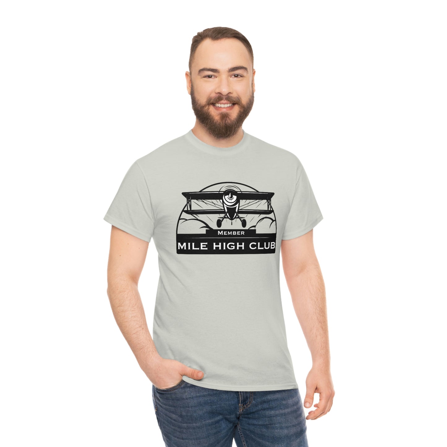 Mile High Club - Biplane - Black - Unisex Heavy Cotton Tee